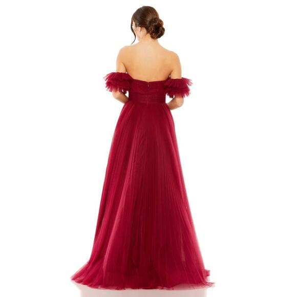 Mac Duggal 20517 Off the Shoulder Tulle A Line Gown Wine Red Size 2 NWT - Picture 7 of 14